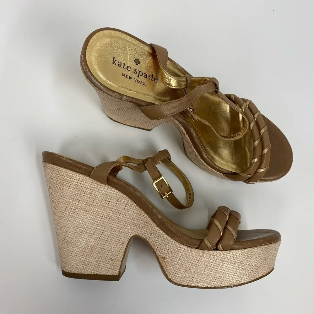 Y2k Vintage Chonk Chunky Kate Spade New York Platform Wedges Sandals Ankle Strap